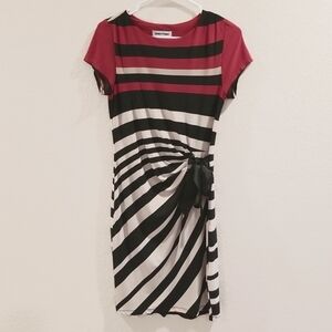 Shelby &Palmer dress, size 6 petite, polyester, red,black,cream.